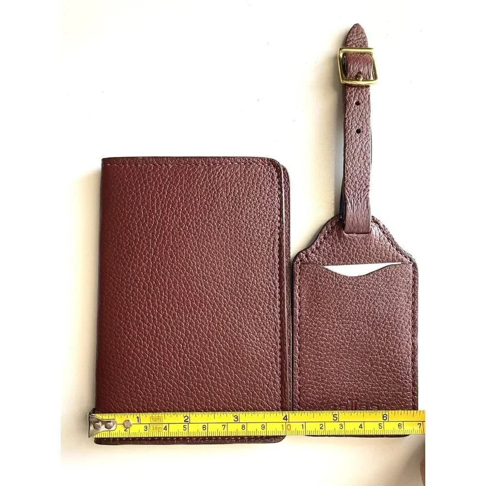 Lucchese‎ Leather Passport Holder & Luggage Tag Duo Set Maroon Gold